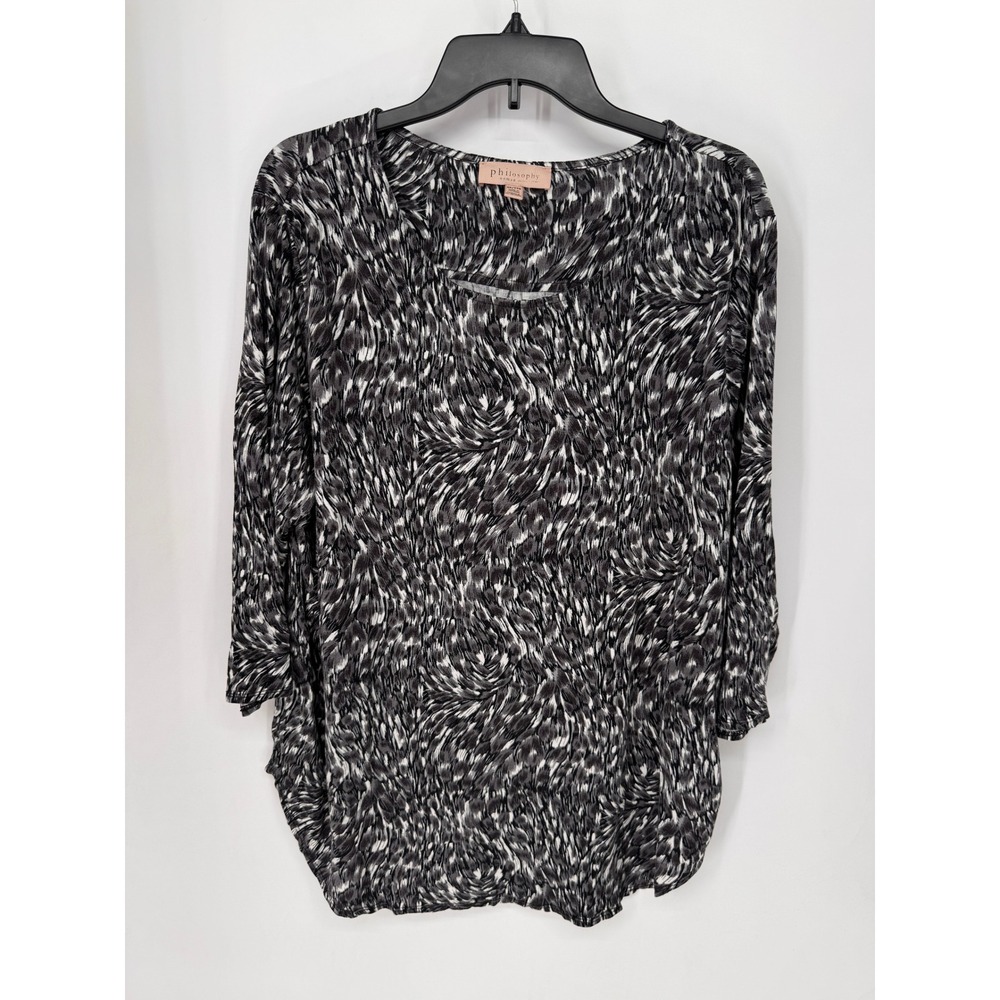 Philosophy Knit Top Women 2X Black Grey White Abstract Swirl 3/4 Sleeve Soft